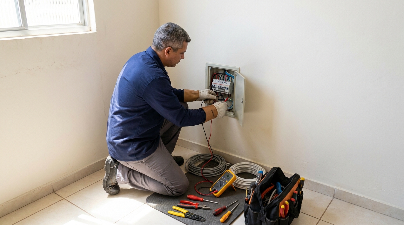 Eletricista realizando manutencao em Maceió‑AL